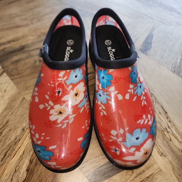 Sloggers Floral Fun Coral Waterproof Rain & Garden Shoe Sz 10 - Picture 2 of 5